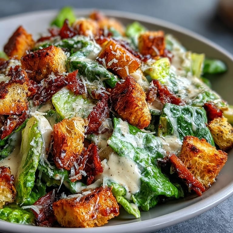 Fresh celery and romaine tossed in tangy Caesar dressing, garnished with shaved Parmesan and crunchy croutons for texture.