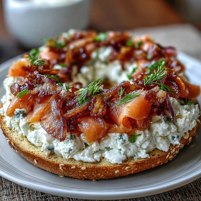 Golden baked cottage cheese bagels served with smoked salmon, cucumber, and red onion for a healthy brunch