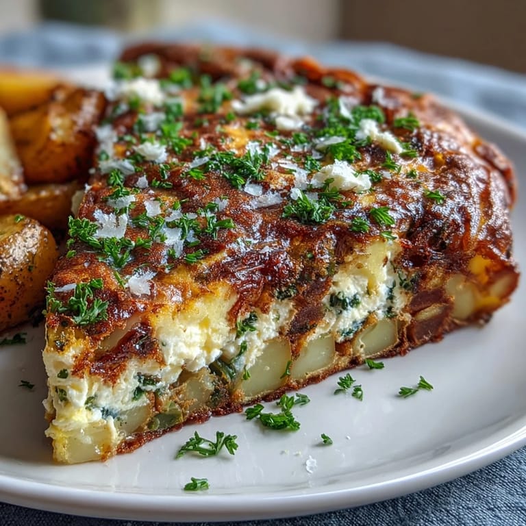 Fluffy baked frittata filled with tender asparagus, creamy goat cheese, and vibrant spring herbs for a light brunch.