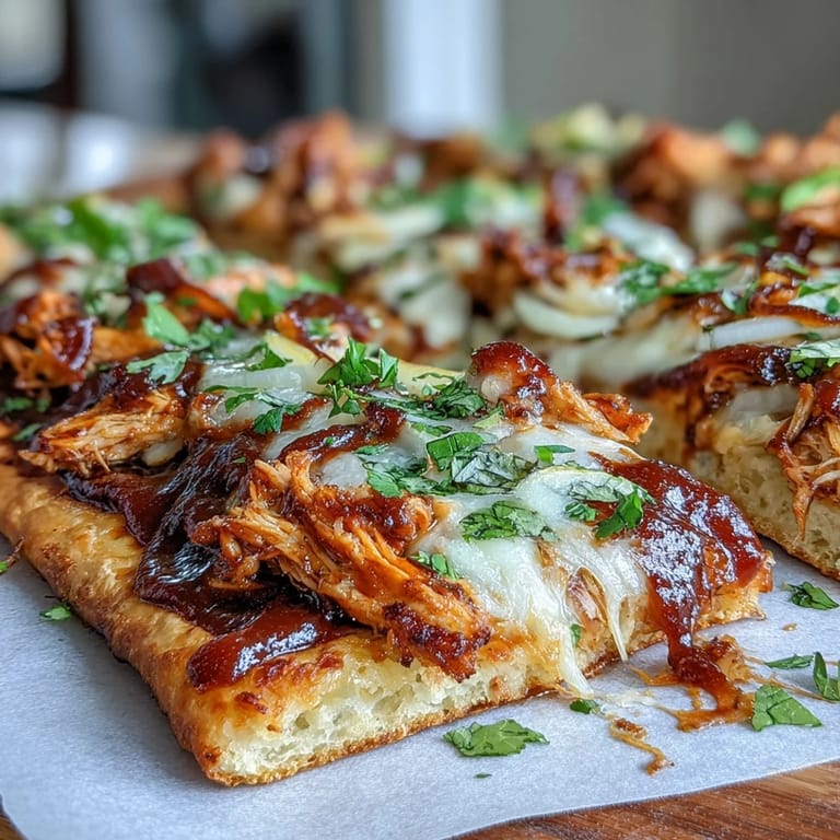 Easy BBQ chicken flatbread pizza topped with smoky sauce, colorful veggies, and bubbly melted cheese.