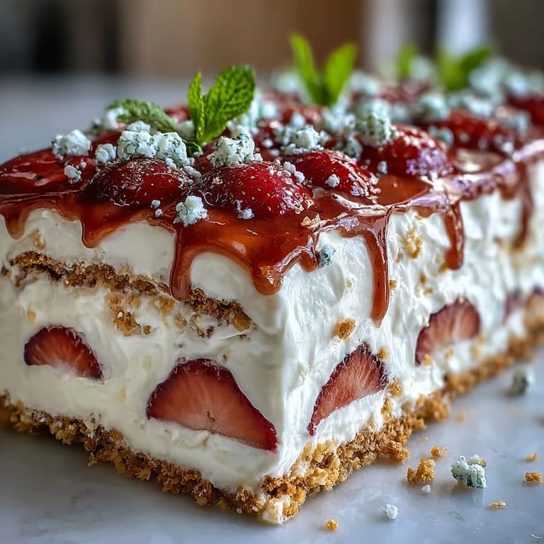 Festive No-Bake Icebox Cake with Strawberries, featuring creamy whipped layers and juicy red berries for a patriotic summer treat.