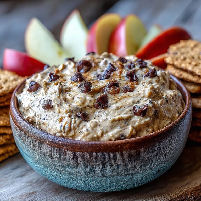 Deliciously smooth chickpea cookie dough dip presented in a serving bowl.