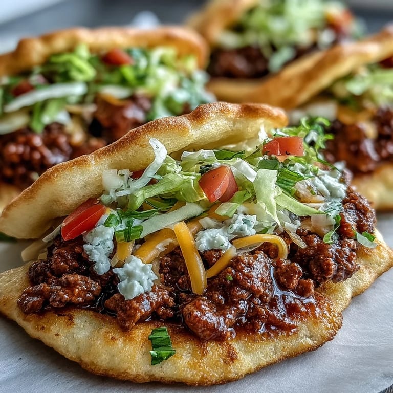 Gourmet cloud bread tacos piled high with seasoned beef and fresh garnishes.