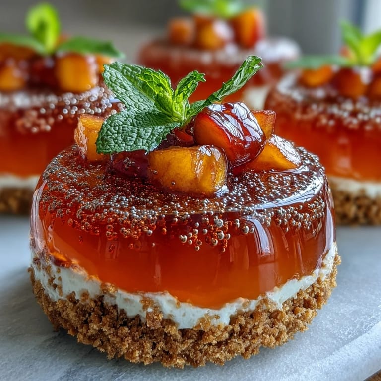 Refreshing Peach Bellini Jello Cheesecake Cups layered beautifully.