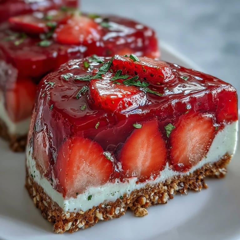 A refreshing slice of Pistachio Strawberry Pretzel Jello Salad ready to be enjoyed.