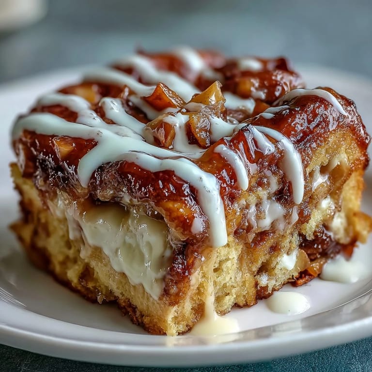 Comforting Apple Butter Cinnamon Roll Bake, a sweet breakfast casserole with warm spices.