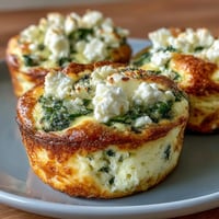 Keto spinach and feta egg muffins baked to golden perfection with fresh spinach and crumbled feta cheese.  
