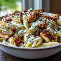 Creamy Crockpot Mississippi Chicken Pasta in a slow cooker, with tender shredded chicken in a tangy, buttery sauce.