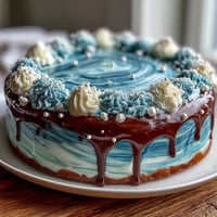 Pisces Cake Sheet Cake with Ocean Wave Piping in soft blue ombré buttercream and white foam swirls on a moist vanilla base.