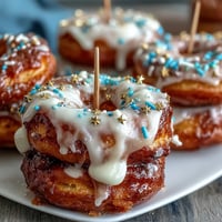 A towering stack of fluffy glazed donuts adorned with colorful sprinkles, perfect for graduation celebrations and dessert tables.