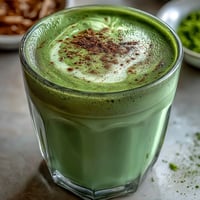 Vibrantly green Matcha Oat Milk Latte, creamy, frothy, and naturally delicious.