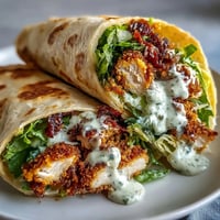 Golden crispy chicken Caesar wraps bursting with fresh romaine and creamy dressing.